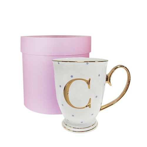 Bombay Duck 13 x 13 x 12 cm Letter C Alphabet Spotty Metallic Mug with Lilac Spots, White/Gold