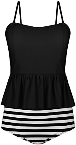 Annigo Women High Waisted Swimsuit Peplum Push Up Tankini Top Two Piece Bathing Suit