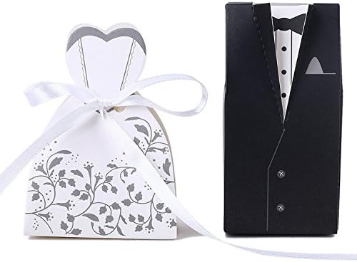 100pcs Wedding Candy Box Bride And Groom Candy Bag Wedding Favor Box Gift Boxes White Black Paper Gift Box
