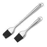 Silicone Basting Brush Set, Aolvo Stainless Steel Long Handled Basting Brush With Silicone Bristles For BBQ / Grilling / Pastry / Turkey Baster, BPA Free, FDA Approved, 2 Size - 12Inch / 7.8Inch