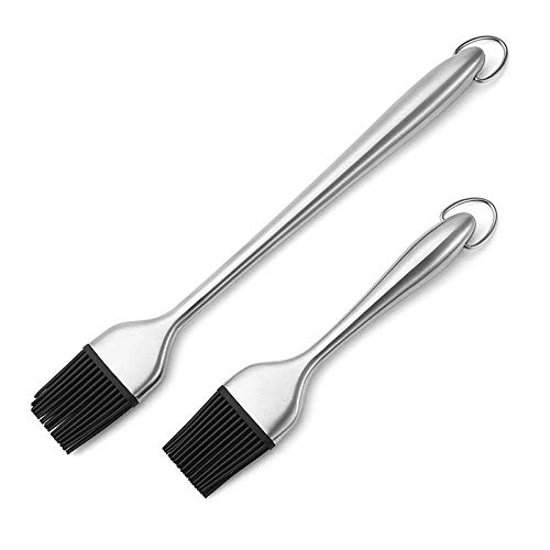 Silicone Basting Brush Set, Aolvo Stainless Steel Long Handled Basting Brush With Silicone Bristles For BBQ / Grilling / Pastry / Turkey Baster, BPA Free, FDA Approved, 2 Size - 12Inch / 7.8Inch