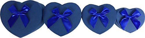 Cypress Lane Hand Made Heart Shaped Rigid Gift Box with Ribbon, a Nested Set of 4 (Blue)