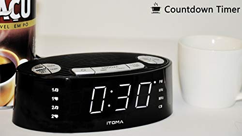 iTOMA Alarm Clock Radio, Digital AM FM, Dual Alarm, Snooze, Dimmer Control, Indoor Temperature Display, Countdown Timer, Backup Battery (CKS3301B)