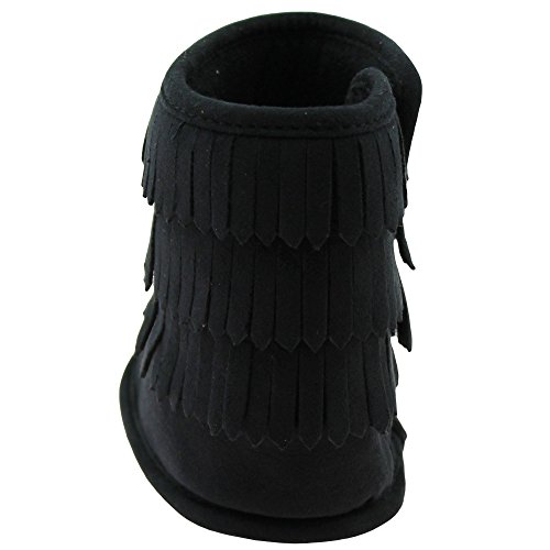 First Steps Fringe Moccasin Baby Girl Boots Microfiber Soft Sole Booties Black 4