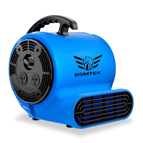 BSMTEK Air Mover Blower Fan, Industrial 1/3HP 1200CFM Monster Floor Blower Carpet Dryers - 3 Speeds Switch, 4 Adjustable Angles, 10FT Long Cord, Stackable - 2025 Upgraded