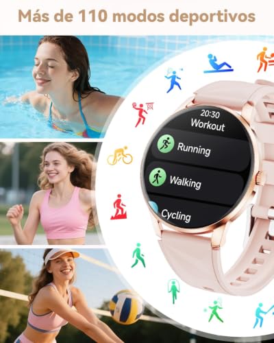 Karchilor Reloj Inteligente Mujer con Llamadas Bluetooth, Pantalla de 1,32" | Smartwatch Mujer con Frecuencia Cardíaca, SpO₂, Sueño, 110+ Deportes, IP68, 2 Correas, Compatible con iOS y Android