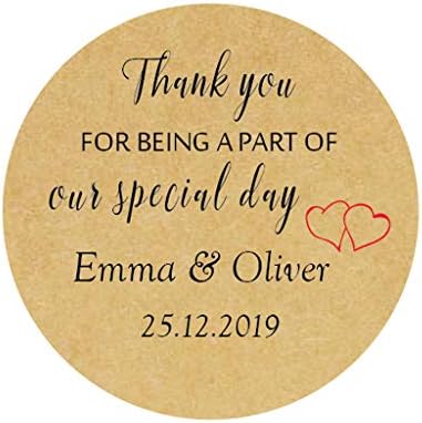 48x Personalised 40mm Wedding Favour Stickers Seals - Thank You for Being A Part of Our Special Day Kraft Labels for Party Bag,Sweet Cones,Favour Box,Envelopes,Jam Jars,Wedding Crafts - Round 193