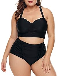 Traje de baño de cintura alta para dama, talla grande, con tirantes