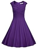 MUXXN Women's 1950s Vintage Retro Capshoulder Party Swing Dress (L, Purple)