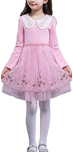 Minlovely Little Girls' Long Sleeved Princess Lace Tulle Party Dress Pink Dress 5-6y White Dress5-6 Years