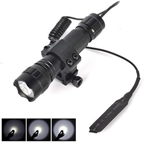 Dazzling Modern White LED 2200LM Flashlight Gun Rail Torch Tactical Light 5 Mode Remote Color Black with Pressure Switch