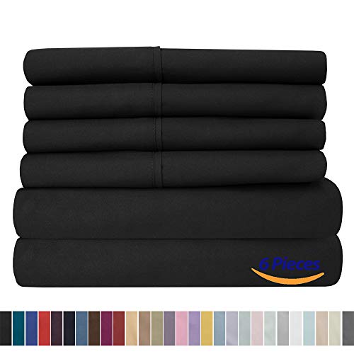 Queen Sheets Black 6 Piece 1500 Supreme Collection Fine Brushed Microfiber Deep Pocket Queen