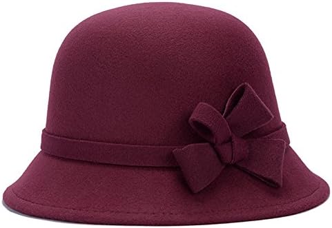 Sainfee Vintage Style Imitation Wool Cloche Bucket Winter Felt Bowler Hat (Wine red 056)