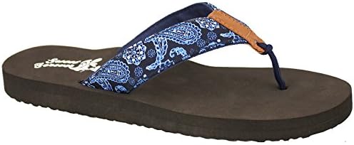 Ladies Paisley Print Flip Flop (8, DENIM BLUE)