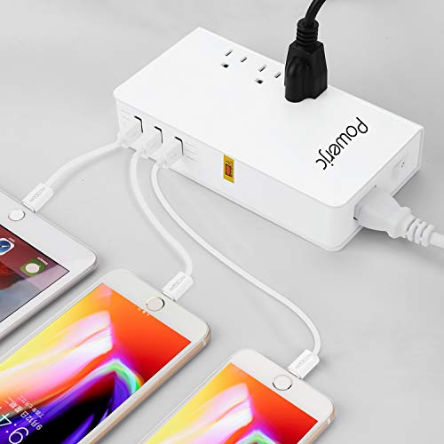 Voltage Converter Adapter Universal International Power 220V to 110V with 3 USB Smart Charging Ports,for Hair Curler Flat Iron White-Powerjc - Thumbnail 6