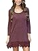 MiYang Women's Purplish Red Long Sleeve A-line Lace Stitching Trim Casual Dress M