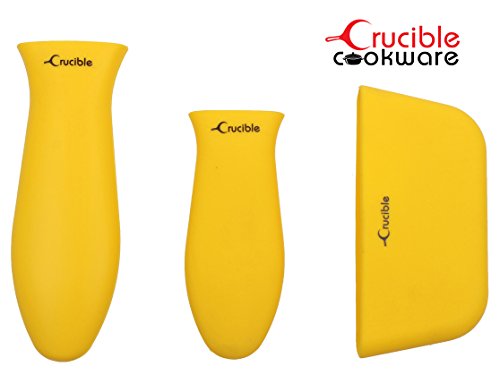 Silicone Hot Handle Pot Holder Mixed Set of 3 For Cast Iron Skillets, Mini Handle, Assist Handle , Handle Cover - Yellow