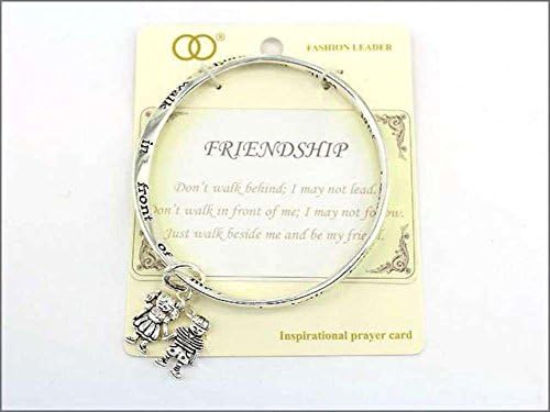 Silvertone Friend Family Theme Bangle Bracelet w/Gift Box Athena Brand