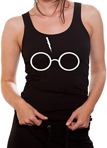 Women's Harry Potter Glasses and Lightning Bolt Tank Top SMALL BLACK