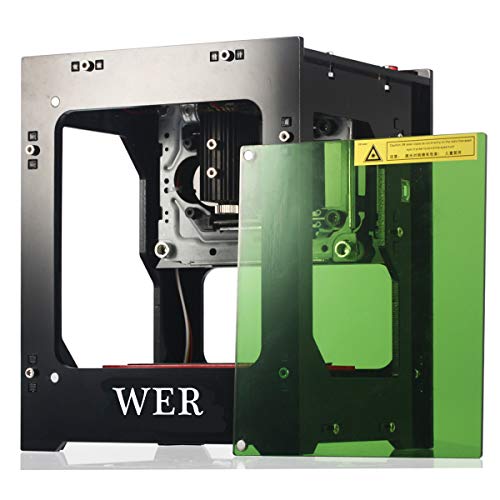 WER Laser Engraver Printer, Upgrated Version 1500mW Portable Household Art Craft DIY Mini Engraving Printing USB Wireless Bluetooth4.0 for iOS/Android/Windows PC with Alloy Shell Frame