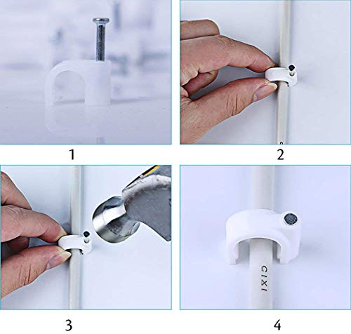 Wire Clips,Hsxfl Circle Cable Clips with Steel Nail, 8mm, 200pcs/Pack - White
