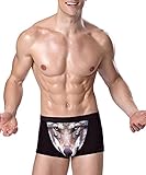 Sandbank Men's Sexy Cute 3D Wolf Print Bulge Pouch Boxer Briefs Underwear Shorts