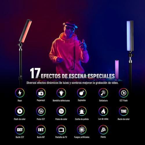 NEEWER RGB Light Wand with APP Control, Magnetic Handheld Photography Video Light Stick,2500K~8500K Dimmable CRI95+ Full Color LED Tube Bar with 2550mAh Battery, 17 Light Scenes for Vlog, TL21C