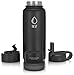 32oz Stainless Steel Water Bottle, Extra Three Lids - Straw, Flip and Carabiner Caps, Double Walled & Vacuum Insulated, BPA Free, Powder Coated