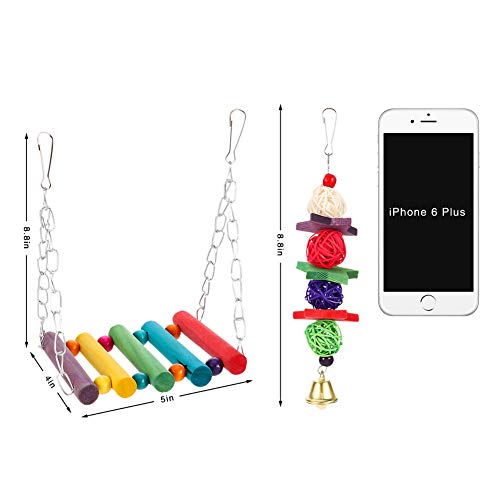 Dutch Brook Bird Swing Chewing Toys, 7 Packs Parakeet Bird Cage Toys Swing Chewing Hanging Parrot Perches with Bell,Wooden Ladder Hammock for Cockatiels,Budgie and Lovely Birds - Thumbnail 2