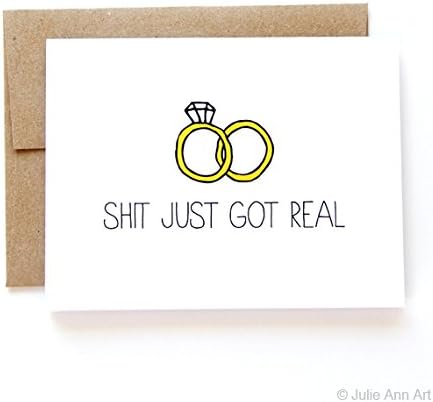 Funny Wedding Gift Card for Couple, Shit Got Real, Blank Inside, By Julie Ann Art