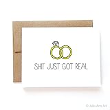 Funny Wedding Gift Card for Couple, Shit Got Real, Blank Inside, By Julie Ann Art