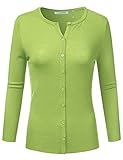 JJ Perfection Women's 3/4 Sleeve Crew Neck Button Down Knit Cardigan Sweater