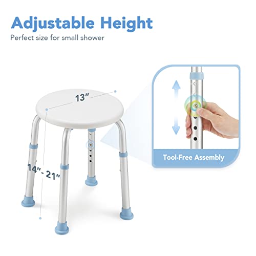 OasisSpace Shower Chair Adjustable Round Shower Chair with Free Grab