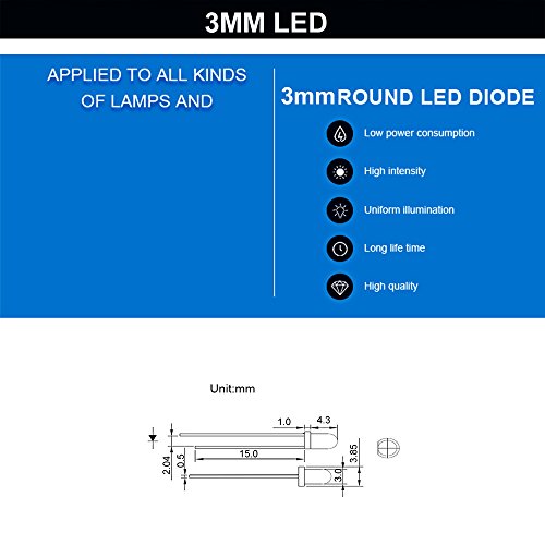 CO RODE 750pcsX3mm LED Light Emitting Diodes, 3mm Diffused LED Blubs Assortment Kit DIY Decorate Lights (White Red Yellow Blue Green, 5 Colors x 150pcs)