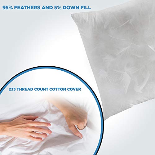 ComfyDown 95% Feather 5% Down, 22 X 22 Square Decorative Pillow Insert, Sham Stuffer - Made in USA
