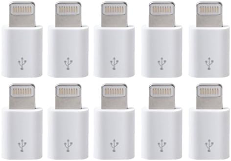 Micro USB to 8-Pin Converter Adapter Connector [Set of 10] - White - 7 / 6 / 5 / iPod Touch / iPad Mini / Air 2