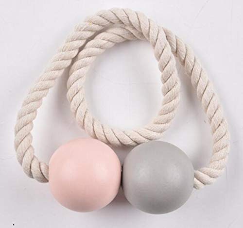 Megachest Curtain Tie back Magnetic Curtain Clips Rope Holdbacks/Buckles 2pcs, Wood Bead Weaving Rope Home Office Hotel Window Decoration (pink&grey)