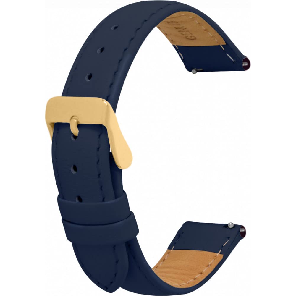 Toff London Ladies Navy Leather Watch Strap, Quick Release with Gold Metal Buckle, Band Width 18mm