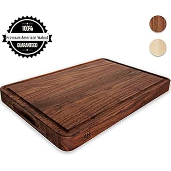 Wood Cutting Board Large Walnut 17x11 Inch Reversible with Handles and Juice Groove, Extra Thick Butcher Block Chopping Board Carving Cheese Charcuterie Serving Handmade by AtoHom