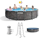 Intex 26741EH 15ft x 48in Greywood Premium Prism Steel Frame Above Ground Swimming Pool Set with Cover, Ladder, Pump