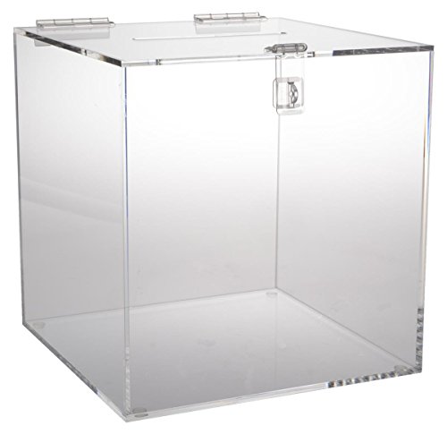 12-inch Clear Acrylic Ballot Box Cube with Hinged Lid, for Countertop Use