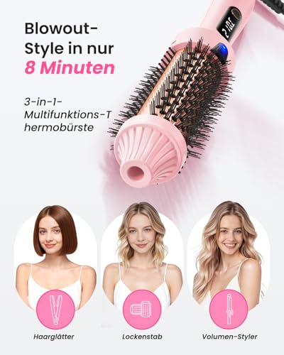 Haokoo Thermal Brush - Thermal Brush 38 mm for Salon Styling in 8 Mins, Ionic Curling Brush Reduces Frizz by 70%, 6 Temperature Levels Suitable for All Hair Types, Double Tension for Travel, Home