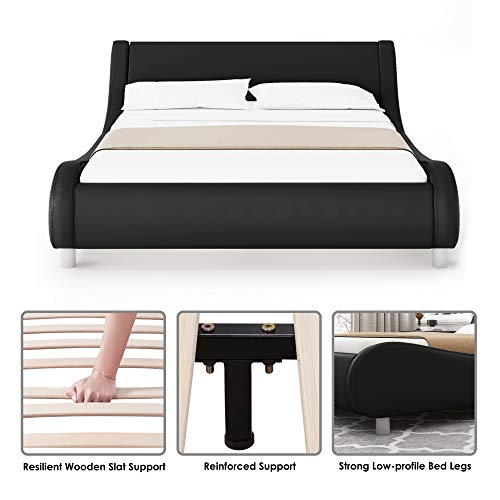 Kealive Deluxe Upholstered Sleigh Bed Frame with Adjustable Headboard