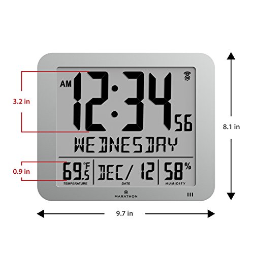 image for Marathon CL030067GG Slim Atomic Full Calendar Clock with Large 3.25