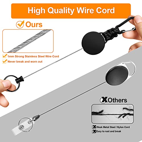 Retractable Key Fob, 3 Pieces, Key Ring, Lanyard, Extendable ID Card Yo-Yo with 60 cm Steel Wire Cord, Pass Holder, with Carabiner, Black, Black, Black