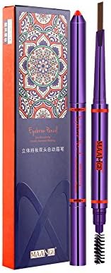 Iskas 2 in 1 Automatic Eyebrow Pencil with Brow Brush Double-headed Waterproof Drawing Eye Brow Pen Makeup Eyebrow Stamp Cosmetic Tool - #01 Light Brown