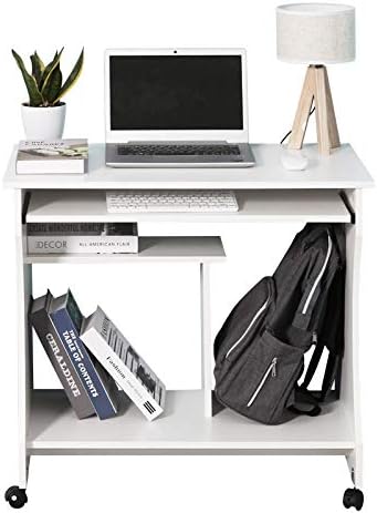 LEMAIJIAJU Computer Desk Office Desk Shelf Storage Student Study Table PC Table Computer on Wheels Workstation for Home and Office White
