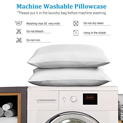 2er Set kühlender Kissenbezüge, Rywell Kopfkissenbezug elastisch mit Arc-Chill Kühlfasern atmungsaktiv, mit verdecktem Reißverschluss, schont Haut und Haare, schonende Zierkissenbezüge White - S