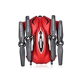 Hobbylane Foldable Drone with Camera, Wifi Remote Control HD Camera 0.3PM FPV Transmission Folding RC Quadcopter, WIFI Go Set Flight Route Mode Headless Mode LED Night Lights (Red)