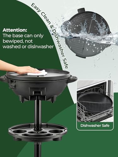 FOHERE 2400W Electric Barbecue 2 in 1: Stand & Table Grill, Adjustable Temperature 0-300°C, 2 Zones, Non-Stick Plate Diameter 41 cm, Condiment Rack and Grease Tray, Black